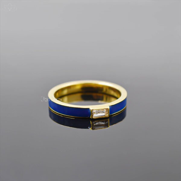 14K Yellow Gold Plated Topaz Blue Enamel Band Ring Jewelry - Image 3