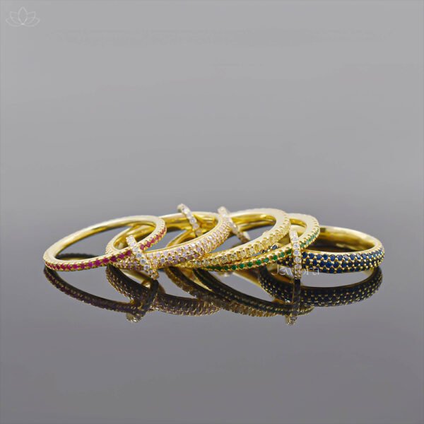 14K Yellow Gold Plated Multi Cubic Zirconia 5 Set Band Ring Jewelry - Image 2