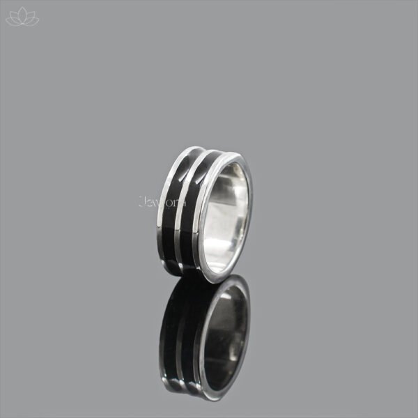 925 Silver Black Enamel Band Ring Jewelry - Image 2